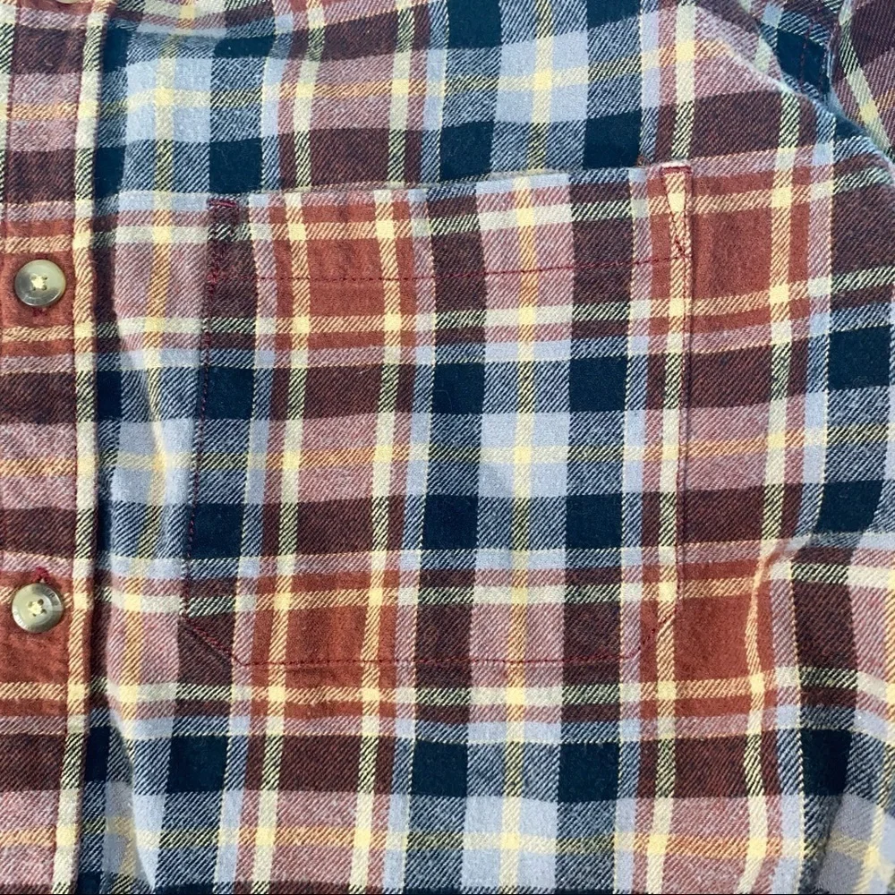 Eddie Bauer Plaid Flannel Long Sleeve Button Down in Red Black White Yellow L